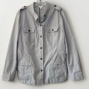 J Jill Women's Military Style Pinstripe Jacket Size Large Lightweight Button Up